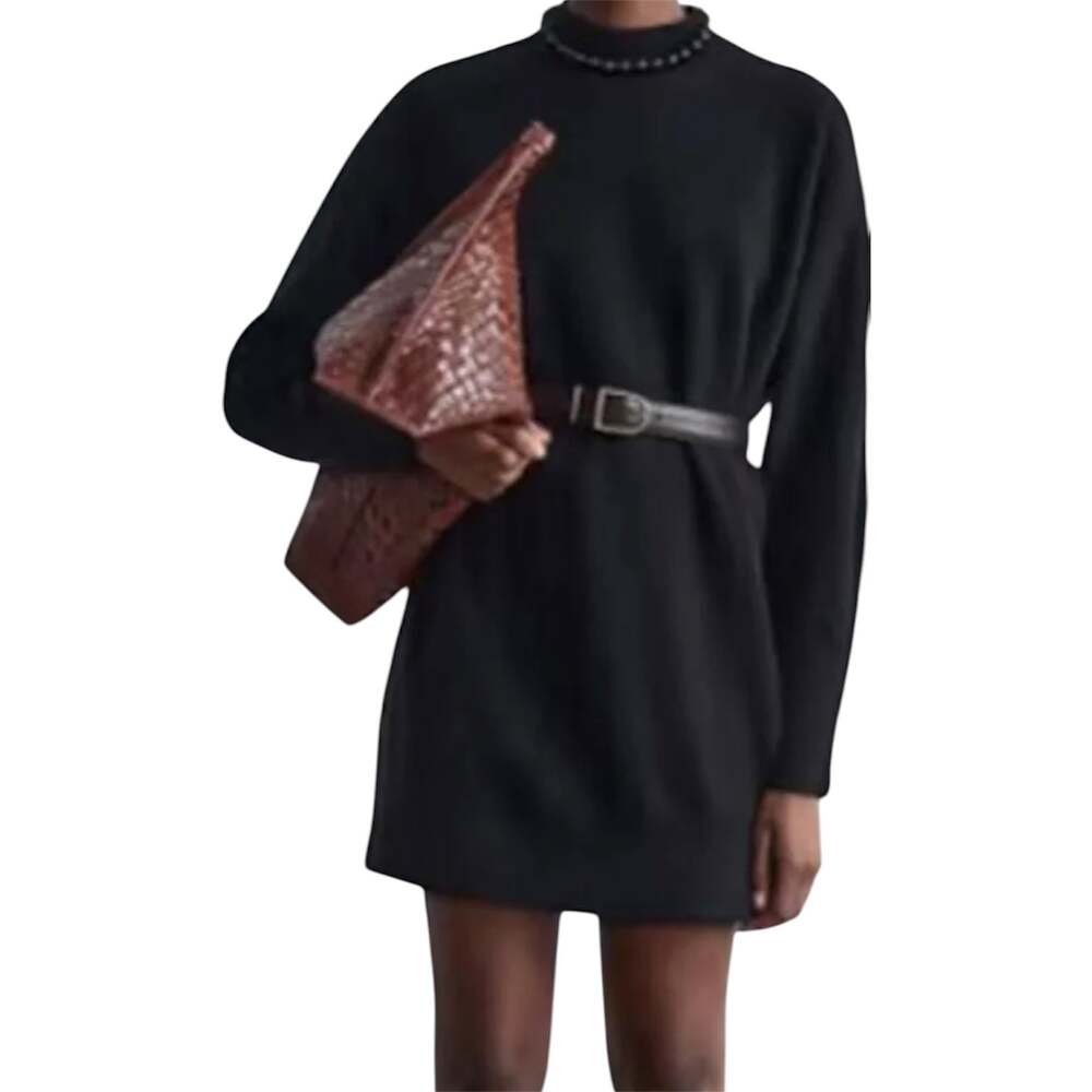 & Other Stories Knitted Turtleneck Sweater Dress Wool Long Sleeve Black 4
